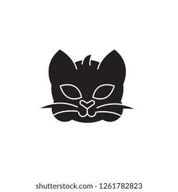 Home cat head black vector concept icon. Home cat head flat illustration, sign