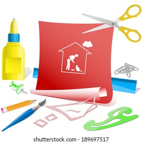 Home cat. Paper template. Raster illustration.