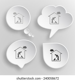 Home cat. White flat vector buttons on gray background.