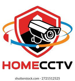 Home cctv vector logo template using camera and shield symbol suitable for security protection surveillance home safety and monitoring system branding themes