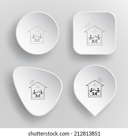 Home celebration. White flat vector buttons on gray background.