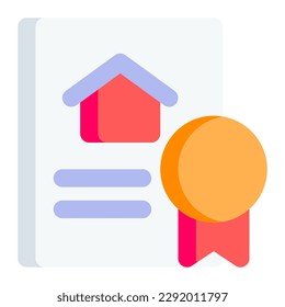 Home certificate in flat icon. Real estate, insurance, apartment, residential, document