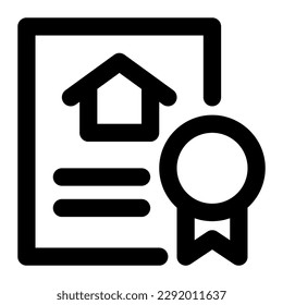 Home certificate in outline icon. Real estate, insurance, apartment, residential, document