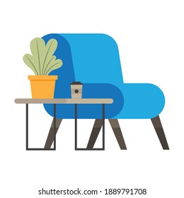 home chair plant and coffee on table design, room and decoration theme Vector illustration