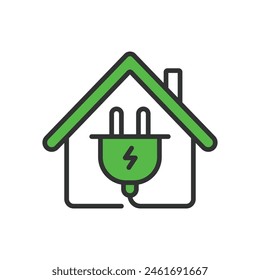 Home charging, in line design, green. Home, Charging, Power, Electric, Station, Energy, Battery on white background vector. Home charging editable stroke icon.