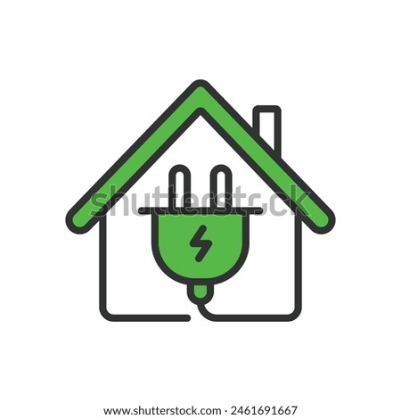Home charging, in line design, green. Home, Charging, Power, Electric, Station, Energy, Battery on white background vector. Home charging editable stroke icon.
