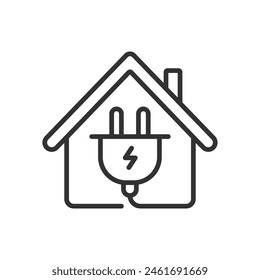 Home charging, in line design. Home, Charging, Power, Electric, Station, Energy, Battery on white background vector. Home charging editable stroke icon.