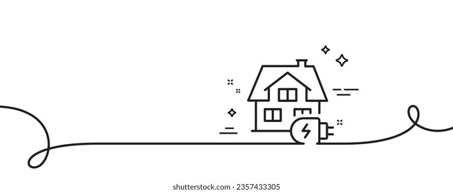 Home charging line icon. Continuous one line with curl. House car charger sign. Electric power symbol. Home charging single outline ribbon. Loop curve pattern. Vector