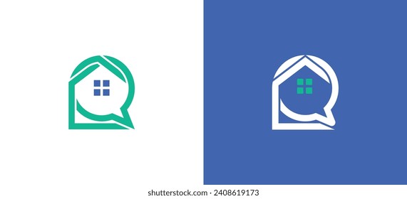 Home Chat Bubble Real Estate Logo Concept symbol sign icon Design Element. Consultation, Consulting, Realtor, Mortgage Logotype. Vector illustration template