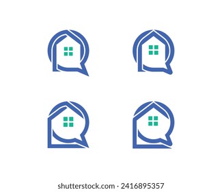 Home Chat House Logo Set Concept symbol sign icon Element Design. Speak, Talk, Bubble, Realtor, Real Estate, Consulting Logotype. Vector illustration template