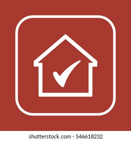 Home  with check icon.  Flat design.