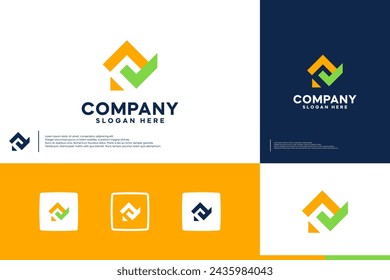 Home and check mark logo, finance investment , logo design template.