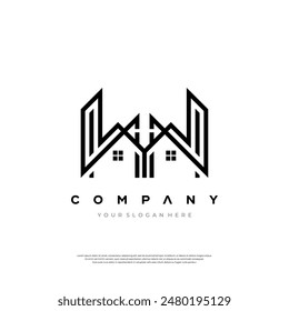Home and check mark logo - house roof with chimney and window and red tick symbol. Real estate and realty vector icon. Premium Design