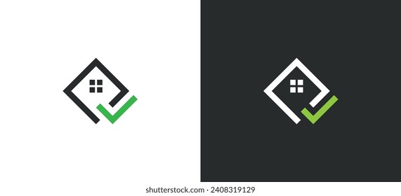 Home Check Mark Real estate Logo Concept icon sign symbol Element Design. Checkmark, Tick, Mortgage, building, Realtor, House Logotype. Vector illustration logo template