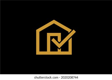 Vector de diseño de logotipo de lista de comprobación y de inicio. Cartel del logo inmobiliario.