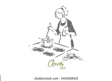 Home chef concept sketch. Isolated vector illustration