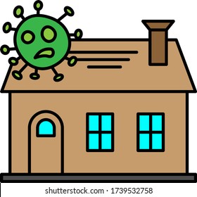 Home with Chimney and Coronavirus Concept vector Color Icon Design, Attention! Stay Home and Stay Safe on White background, 