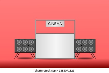 Home cinema design vector isolated on red background. illustration.