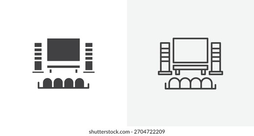 Icono de cine en casa. colección de línea de trazo editable y estilos planos sólidos.