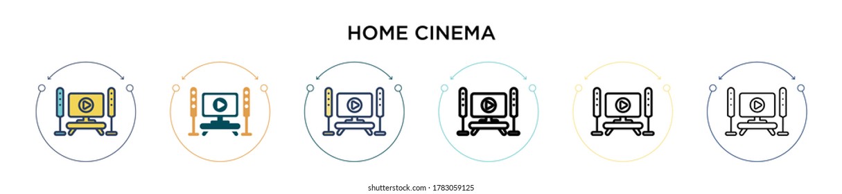 Home cinema icon in filled, thin line, outline and stroke style. Vector illustration of two colored and black home cinema vector icons designs can be used for mobile, ui, web