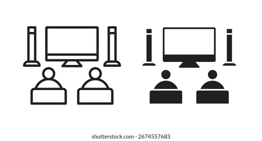 Icono de cine en casa en estilo de moda plano y forro para diseños de ui App
