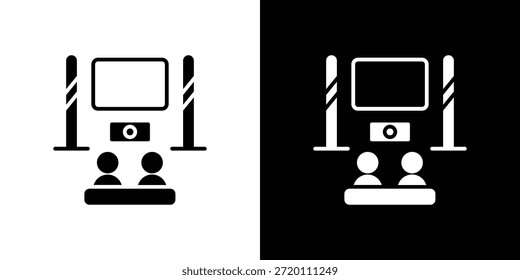 Home cinema icon simple flat graphic illustrations. Black and white silhouette vector