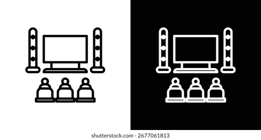 Icono de cine en casa. Línea delgada simple, Vectores de contorno