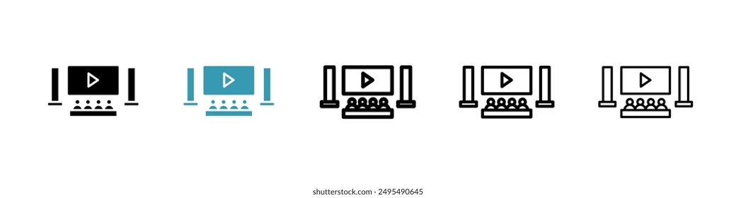 Conjunto de Vectores de iconos de línea de cine en casa.