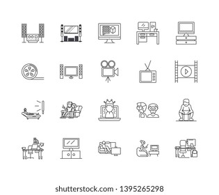 Home cinema line icons, signs, vector set, outline illustration concept 