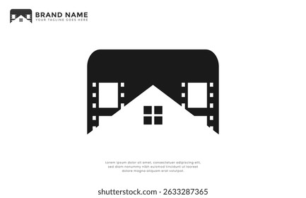 Home Cinema Movie Logo. Combination house with film strip.