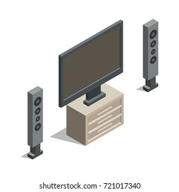 Home cinema objects isolated isometric