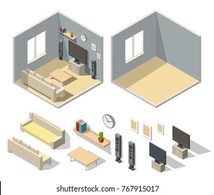 Home cinema room interior isometric set