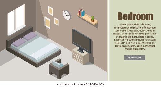 Home cinema room interrior isometric banner set