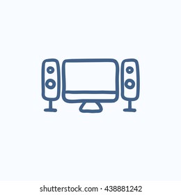Home cinema system vector sketch icon isolated on background. Hand drawn  Home cinema system icon.  Home cinema system sketch icon for infographic, website or app.