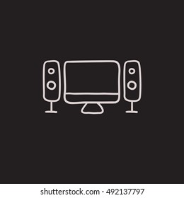 Home cinema system vector sketch icon isolated on background. Hand drawn  Home cinema system icon.  Home cinema system sketch icon for infographic, website or app.