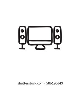 Home cinema system vector sketch icon isolated on background. Hand drawn  Home cinema system icon.  Home cinema system sketch icon for infographic, website or app.
