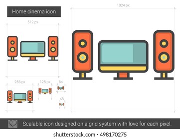 Home cinema vector line icon isolated on white background. Home cinema line icon for infographic, website or app. Scalable icon designed on a grid system.
