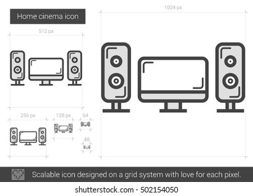 Icono de línea vectorial de cine en casa aislado en fondo blanco. Icono de línea de cine en casa para infografía, sitio web o aplicación. Icono escalable diseñado en un sistema de cuadrícula.