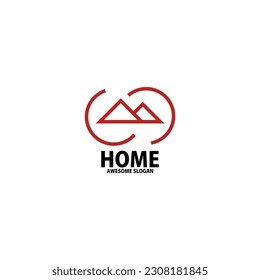 home with circle logo design line art
