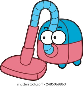 Häusliche Reinigung Nette Doodle Vektorbilder. Einfache Staubsaugermaterialien.
