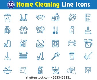 Home Cleaning Icons : 30 Simple Black Line Art for Housekeeping, Cleaning Services, and UI Design