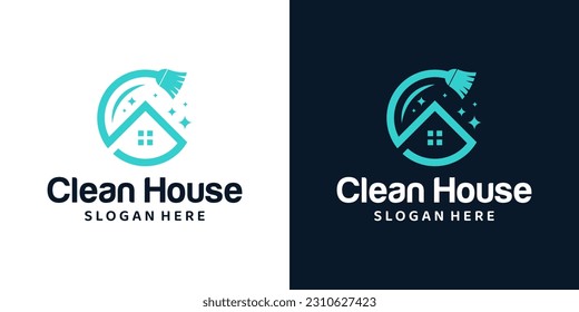 Home Cleaning logo design template with clean broom and house building design graphic vector illustration. Symbol, icon, creative.