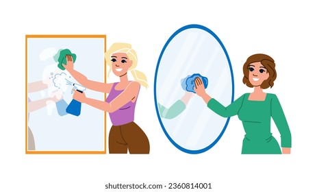 home cleaning mirror vector. clean bathroom, hygiene housekeeping, housework cleaner home cleaning mirror character. people flat cartoon illustration