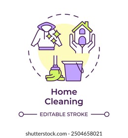 Home cleaning multi color concept icon. Residential cleanliness, hygiene maintaining. Round shape line illustration. Abstract idea. Graphic design. Easy to use in infographic, presentation