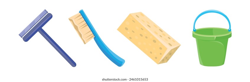 Home Cleaning Object and Equipment for Cleanup Vector Set