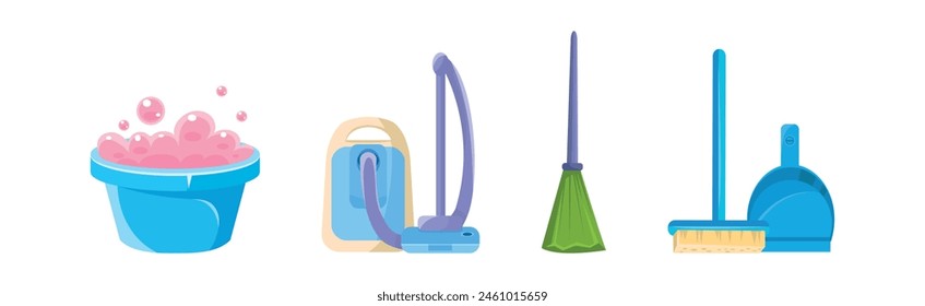 Home Cleaning Object and Equipment for Cleanup Vector Set