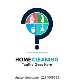 Ilustración del logotipo de limpieza en casa con diseño de preguntas