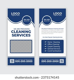 Home cleaning service Dl flyer template, or rack card for roof cleaning, window, office cleaning, junk dust removal, and Multipurpose Cleaning service rack card and leaflet layout