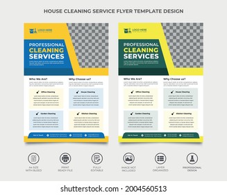 home cleaning service flyer design, two color variation. an image can be placed in the template, it can be used multi purposely for cleaning business as leaflet, brochure cover etc. vector a4 size
