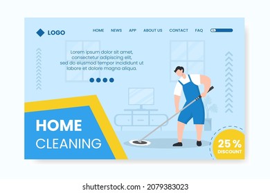 Home Cleaning Service Landing Page Editable of Square Background Suitable for Social media, Feed, Card, Greetings, Print and Web Internet Ads
